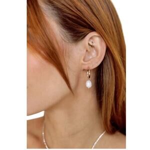 Pearl Huggie Hoop Earrings - CHARGED - NWT Gold Tone Surgical Steel, Nickel Free